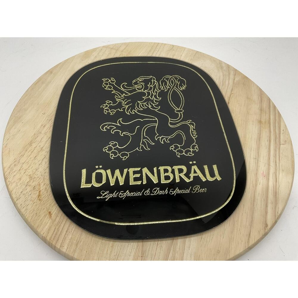 Lowenbrau Light & Dark Special Beer Advertising Sign Black Gold Plaque Vintage